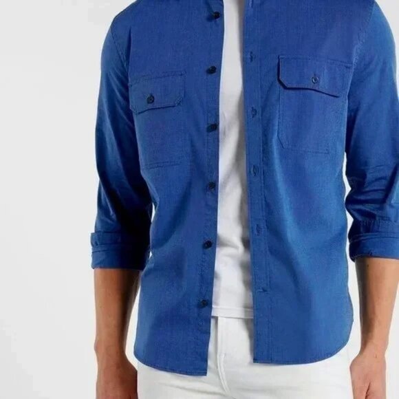 Express Blue Slim Solid Stretch Cotton Shirt SZ XL - Picture 3 of 8